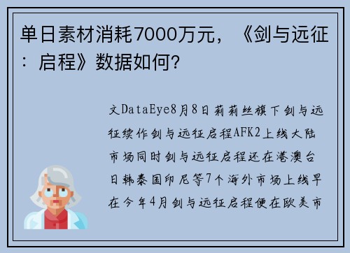 单日素材消耗7000万元,《剑与远征:启程》数据如何?