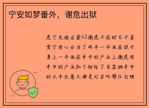 宁安如梦番外,谢危出狱