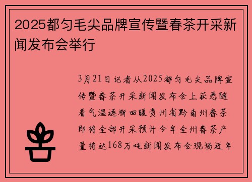 2025都匀毛尖品牌宣传暨春茶开采新闻发布会举行