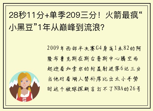 28秒11分+单季209三分！火箭最疯“小黑豆”1年从巅峰到流浪？